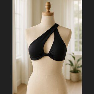 Frederick's of Hollywood Taormina Black One Shoulder Cut Out Bikini Top Sz M
